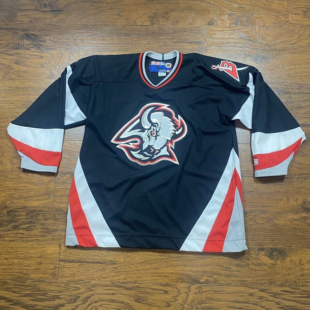 CCM NHL Buffalo Sabres Goathead Hockey Jersey Black Red Mens XL Made in Canada